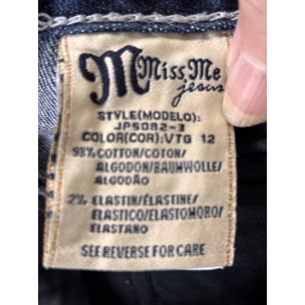 Women's Miss Me Bootcut Jeans Size 28 Dark Blue Distressed 33 Inseam Cowgirl - Picture 5 of 12